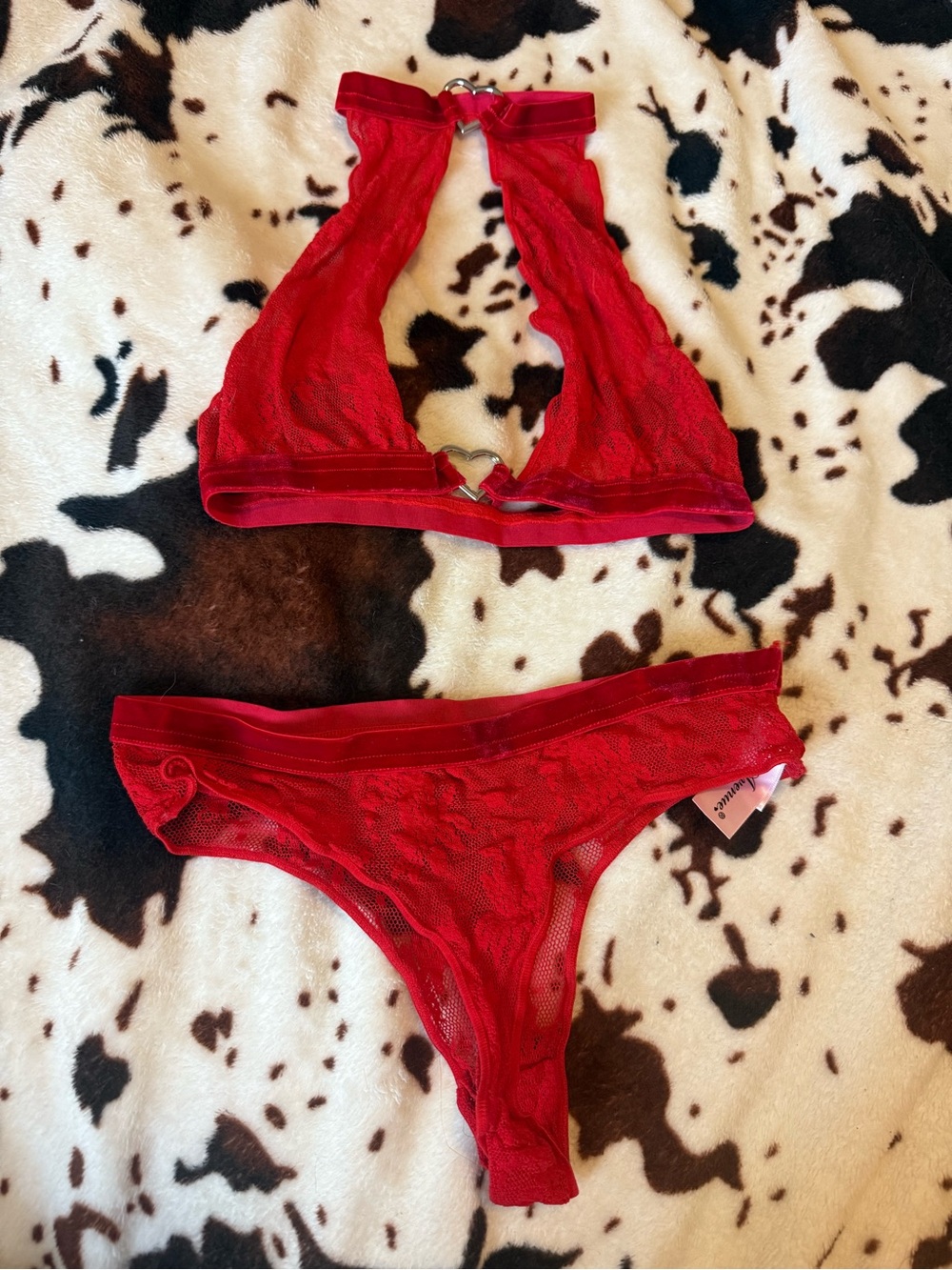 Red Lace Bralette and Bikini Set